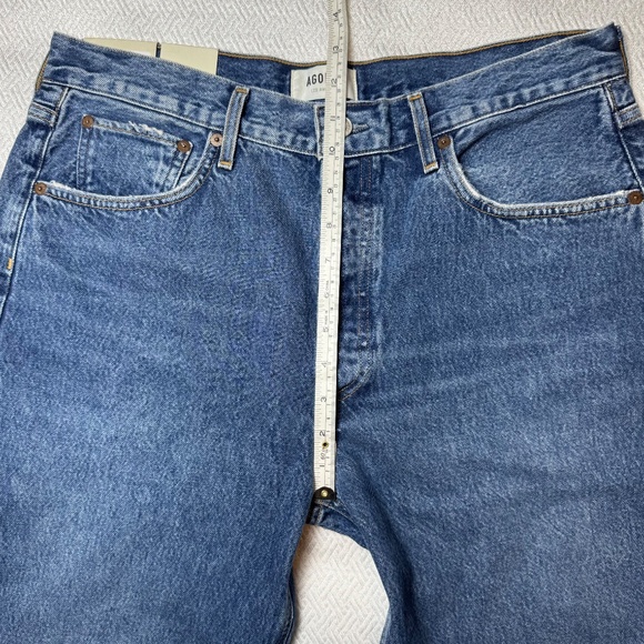 NWT AGOLDE Riley Crop Slim Straight High Rise Blue Sphere Raw Hem Sz 31 L25 - Picture 14 of 16